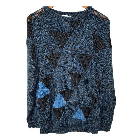 Michael Gerald Men's M Vintage 80's Triangle COSBY Sweater Long Sleeve Blue y2k - Picture 1 of 7